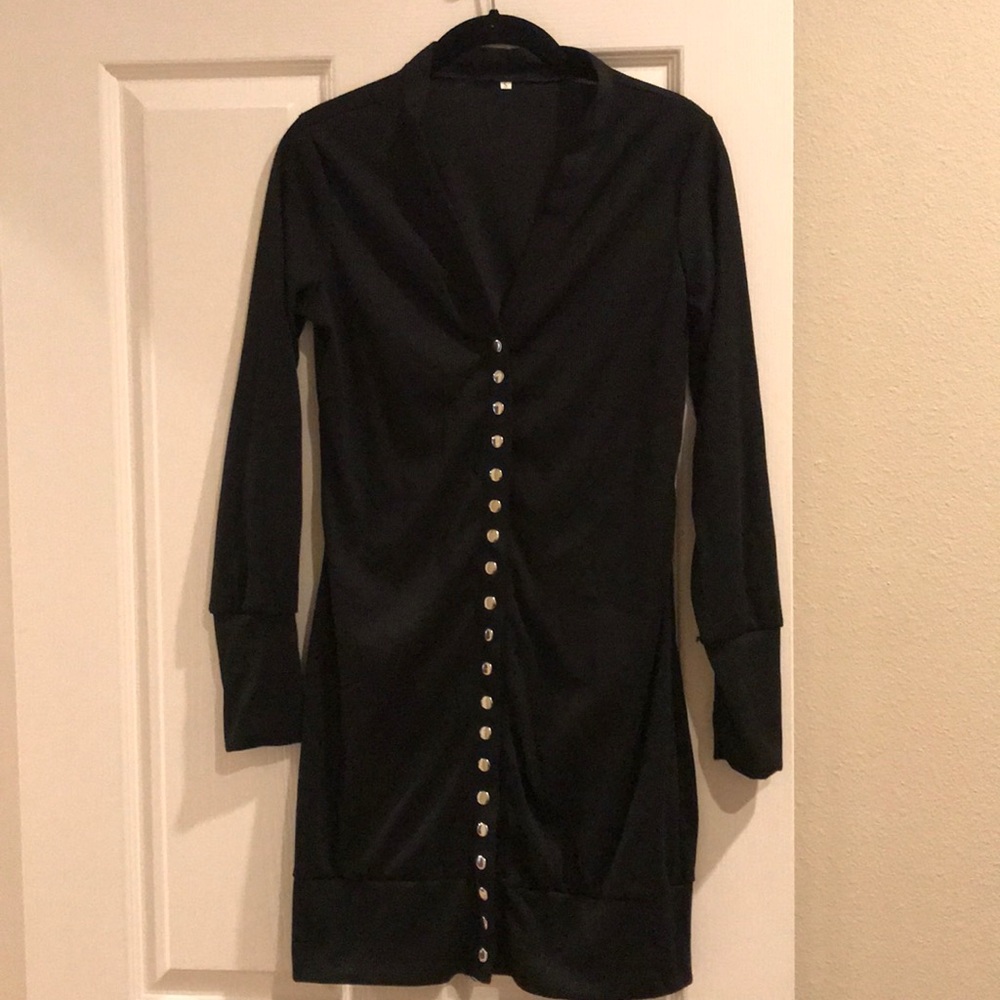 Long snap front cardigan.